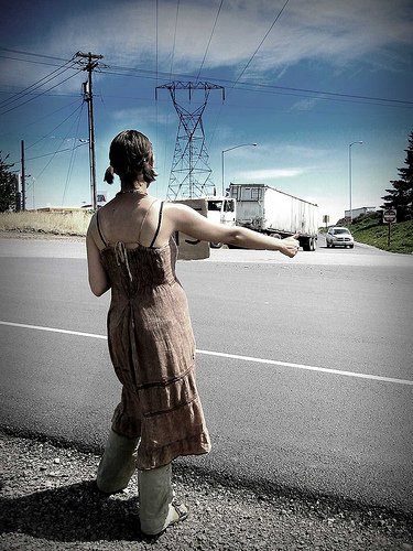 woman hitchhiking