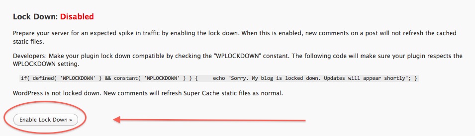 wp super cache lockdown